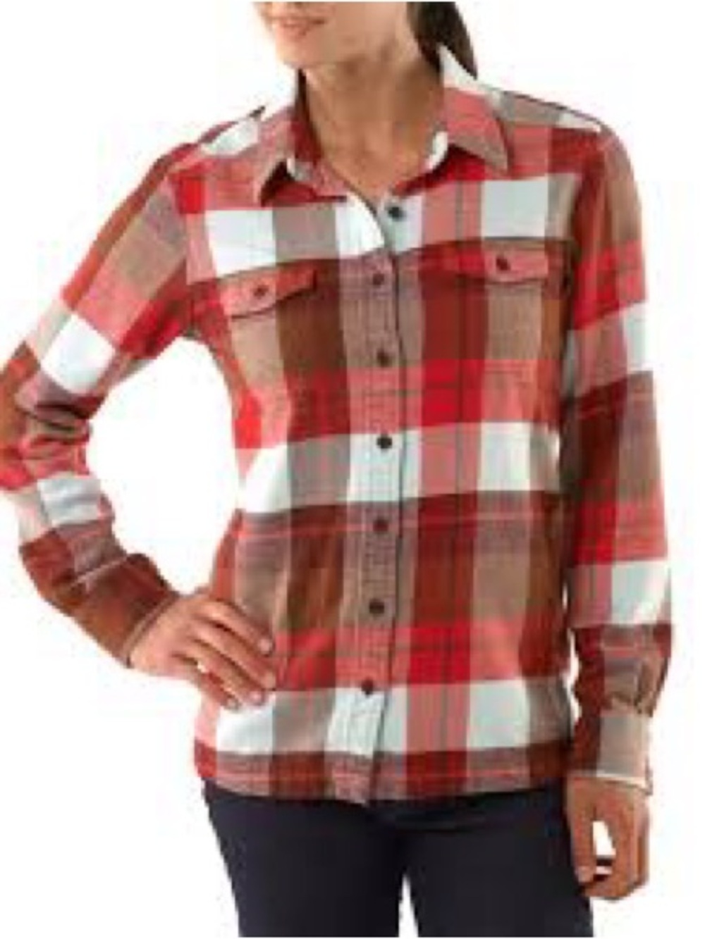 Patagonia Fjord Flannel Shirt Womens Red Pink Plaid Organic Cotton Button Up 6